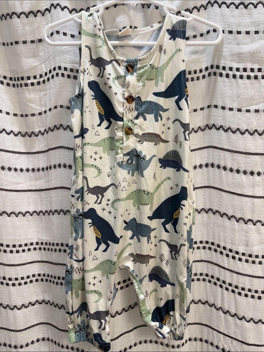 Dinosaur Print Sleeveless Baby Romper - Blue & Green